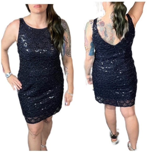 Studio 1 navy sleeveless all over sequin party dress. Occasion formal mini - Picture 1 of 13